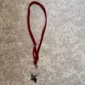 Red Suede Cord Pendant Coin Necklace with Silver Accents